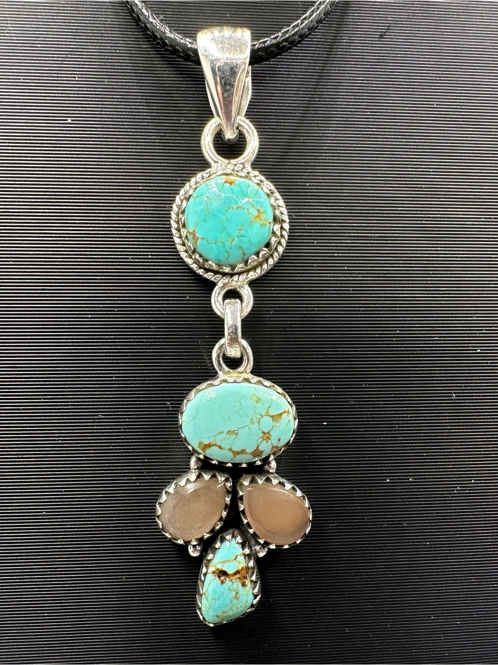 Chocolate Moonstone & Number 8 Turquoise Sterling Silver 925 Pendant Handmade